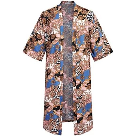 Swim Mens Lightweight Kimono Robe Jacket Printed Japanese Style